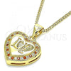 Oro Laminado Pendant Necklace, Gold Filled Style Heart and Love Design, with Garnet and White Micro Pave, Polished, Golden Finish, 04.156.0349.1.20