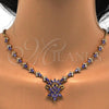 Oro Laminado Necklace and Earring, Gold Filled Style Teardrop Design, with Amethyst and White Cubic Zirconia, Polished, Golden Finish, 06.236.0005.1