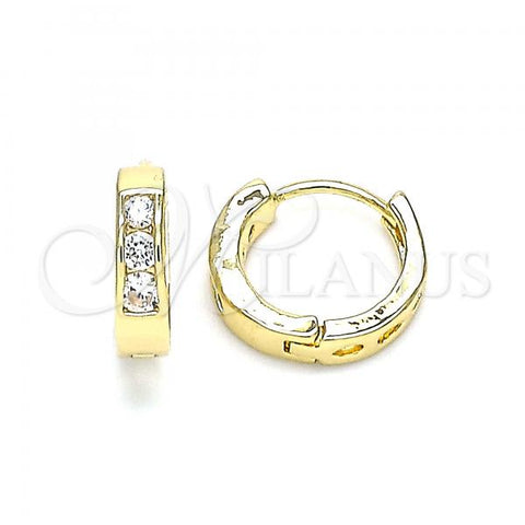 Oro Laminado Huggie Hoop, Gold Filled Style with White Cubic Zirconia, Polished, Golden Finish, 02.210.0644.12