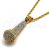 Gold Tone Pendant Necklace, Rope Design, with White Crystal, Polished, Golden Finish, 04.242.0003.30GT