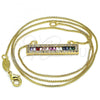 Oro Laminado Pendant Necklace, Gold Filled Style with Multicolor Cubic Zirconia, Polished, Golden Finish, 04.341.0011.20