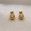 Oro Laminado Stud Earring, Gold Filled Style with White Micro Pave, Polished, Golden Finish, 02.342.0139