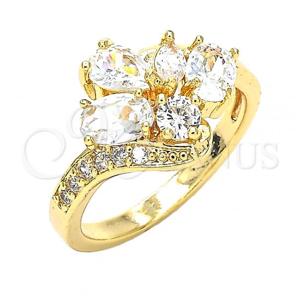 Oro Laminado Multi Stone Ring, Gold Filled Style Teardrop Design, with White Cubic Zirconia, Polished, Golden Finish, 01.221.0008.08 (Size 8)