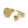 Oro Laminado Stud Earring, Gold Filled Style Caridad del Cobre Design, with White Micro Pave, Polished, Golden Finish, 02.213.0264