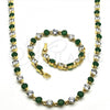 Oro Laminado Necklace and Bracelet, Gold Filled Style with Green and White Cubic Zirconia, Polished, Golden Finish, 06.205.0031.1