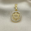 Oro Laminado Religious Pendant, Gold Filled Style Star of David Design, with White Crystal, Polished, Golden Finish, 05.380.0005