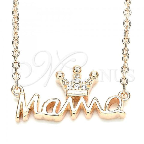 Sterling Silver Pendant Necklace, Crown Design, with White Cubic Zirconia, Polished, Rose Gold Finish, 04.336.0015.1.16