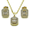 Oro Laminado Earring and Pendant Adult Set, Gold Filled Style Baguette Design, with White Cubic Zirconia and White Micro Pave, Polished, Golden Finish, 10.196.0089