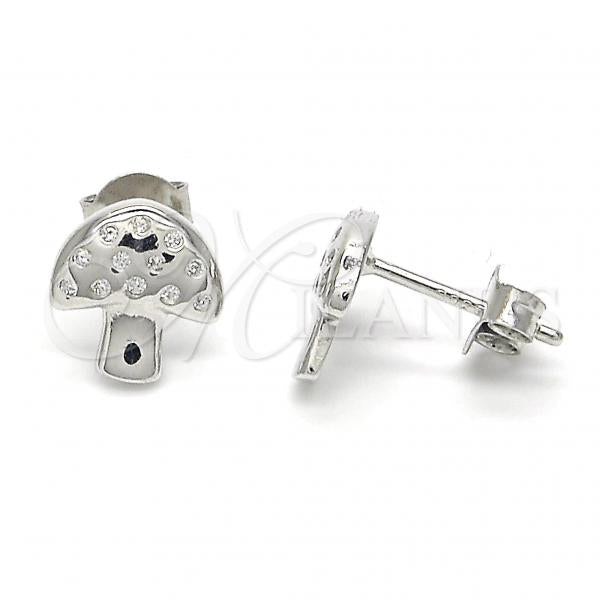 Sterling Silver Stud Earring, with White Cubic Zirconia, Polished, Rhodium Finish, 02.336.0053