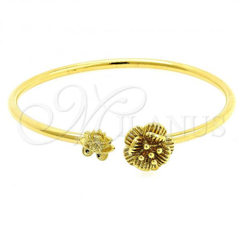 Oro Laminado Individual Bangle, Gold Filled Style Flower Design, Polished, Golden Finish, 07.192.0004 (60 MM Thickness, One size fits all)