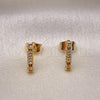 Oro Laminado Stud Earring, Gold Filled Style with White Cubic Zirconia, Polished, Golden Finish, 02.344.0028