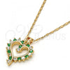 Oro Laminado Pendant Necklace, Gold Filled Style Heart Design, with Green and White Cubic Zirconia, Polished, Golden Finish, 04.210.0001.3.18