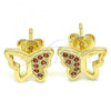 Oro Laminado Stud Earring, Gold Filled Style Butterfly Design, with Garnet Micro Pave, Polished, Golden Finish, 02.156.0466.2