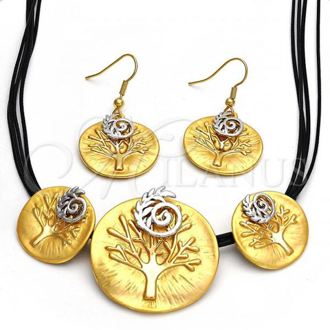 Oro Laminado Necklace and Earring, Gold Filled Style Spiral and Leaf Design, Polished, Two Tone, 06.59.0108.1