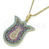 Oro Laminado Pendant Necklace, Gold Filled Style with Multicolor Micro Pave, Polished, Golden Finish, 04.233.0028.20