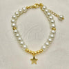 Oro Laminado Fancy Bracelet, Gold Filled Style Star and Ball Design, with Ivory Pearl, Polished, Golden Finish, 03.405.0021.07