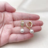 Oro Laminado Dangle Earring, Gold Filled Style Ball Design, with Ivory Micro Pave and White Cubic Zirconia, Polished, Golden Finish, 02.213.0773