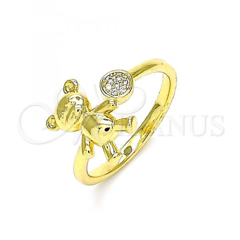 Oro Laminado Multi Stone Ring, Gold Filled Style Teddy Bear Design, with White Micro Pave, Polished, Golden Finish, 01.341.0063
