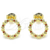 Oro Laminado Stud Earring, Gold Filled Style with Garnet Micro Pave, Polished, Golden Finish, 02.156.0475.2