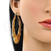 Oro Laminado Large Hoop, Gold Filled Style Chunky and Flower Design, Polished, Golden Finish, 02.60.0157.50