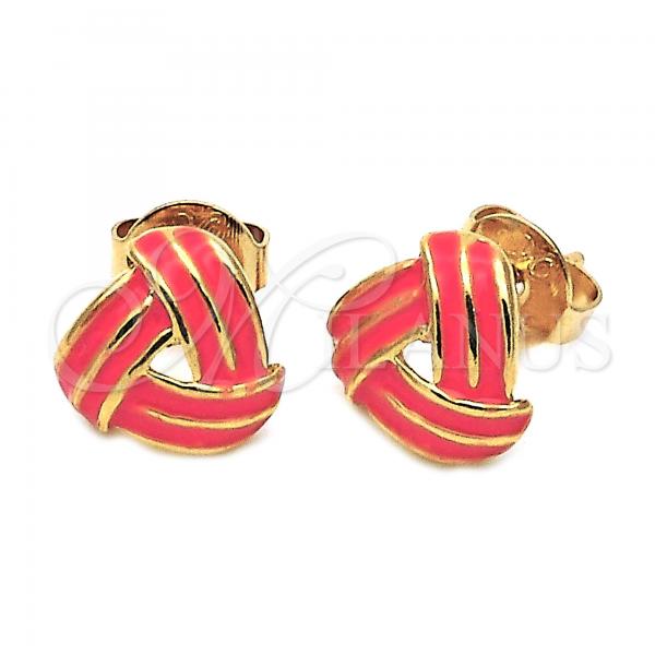 Oro Laminado Stud Earring, Gold Filled Style Love Knot Design, Pink Enamel Finish, Golden Finish, 5.126.056.1 *PROMO*