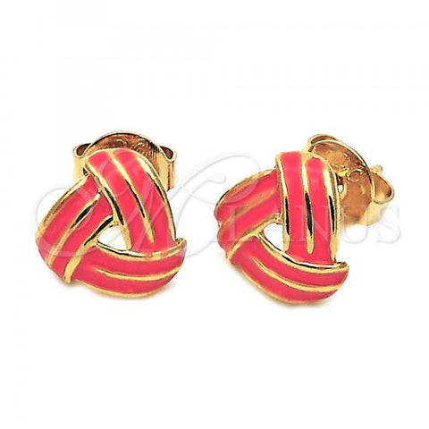 Oro Laminado Stud Earring, Gold Filled Style Love Knot Design, Pink Enamel Finish, Golden Finish, 5.126.056.1 *PROMO*