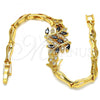 Oro Laminado Fancy Bracelet, Gold Filled Style Leaf and Fish Design, with Black and White Cubic Zirconia, Polished, Golden Finish, 03.210.0097.08