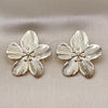 Oro Laminado Stud Earring, Gold Filled Style Flower Design, Diamond Cutting Finish, Golden Finish, 02.428.0023