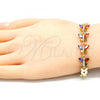 Oro Laminado Fancy Bracelet, Gold Filled Style Butterfly and Leaf Design, with Multicolor Cubic Zirconia, Polished, Golden Finish, 03.210.0135.2.08