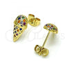 Oro Laminado Stud Earring, Gold Filled Style Ice Cream Design, with Multicolor Micro Pave, Polished, Golden Finish, 02.344.0133.1