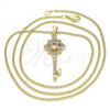 Oro Laminado Pendant Necklace, Gold Filled Style key Design, with White Micro Pave, Polished, Golden Finish, 04.344.0011.20