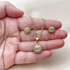Oro Laminado Earring and Pendant Adult Set, Gold Filled Style Ball and Baguette Design, with White Cubic Zirconia and White Micro Pave, Polished, Golden Finish, 10.342.0251