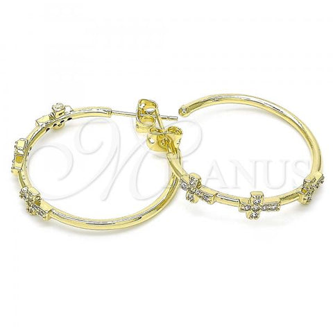 Oro Laminado Stud Earring, Gold Filled Style Cross Design, with White Micro Pave, Polished, Golden Finish, 02.341.0102
