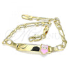 Oro Laminado ID Bracelet, Gold Filled Style Owl Design, Pink Enamel Finish, Golden Finish, 03.380.0056.06