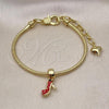 Oro Laminado Charm Bracelet, Gold Filled Style Shoes and Heart Design, Red Enamel Finish, Golden Finish, 03.341.2283.07