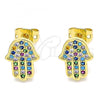Oro Laminado Stud Earring, Gold Filled Style Hand of God Design, with Multicolor Micro Pave, Polished, Golden Finish, 02.341.0058