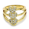 Oro Laminado Multi Stone Ring, Gold Filled Style Heart Design, with White Cubic Zirconia, Polished, Golden Finish, 01.210.0079.08 (Size 8)