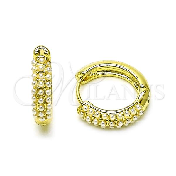 Oro Laminado Huggie Hoop, Gold Filled Style with Ivory Pearl, Polished, Golden Finish, 02.411.0067.20