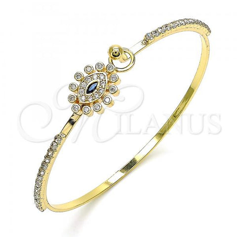 Oro Laminado Individual Bangle, Gold Filled Style Evil Eye Design, with White Micro Pave and White Crystal, Polished, Golden Finish, 07.193.0031.04