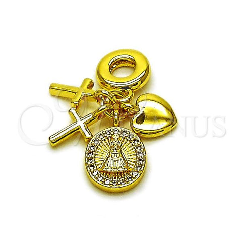 Oro Laminado Religious Pendant, Gold Filled Style Caridad del Cobre and Heart Design, with White Micro Pave, Polished, Golden Finish, 05.341.0108