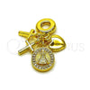 Oro Laminado Religious Pendant, Gold Filled Style Caridad del Cobre and Heart Design, with White Micro Pave, Polished, Golden Finish, 05.341.0108