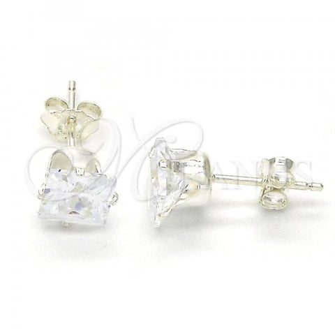 Sterling Silver Stud Earring, with White Cubic Zirconia, Polished,, 02.63.2611