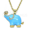 Oro Laminado Fancy Pendant, Gold Filled Style Elephant Design, with White Micro Pave, Light Blue Enamel Finish, Golden Finish, 05.362.0003.4