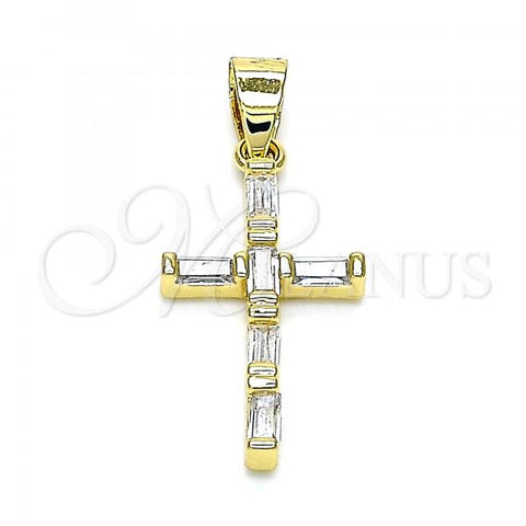 Oro Laminado Religious Pendant, Gold Filled Style Cross Design, with White Cubic Zirconia, Polished, Golden Finish, 05.102.0015