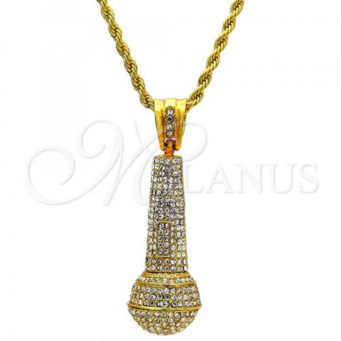 Gold Tone Pendant Necklace, Rope Design, with White Crystal, Polished, Golden Finish, 04.242.0003.30GT
