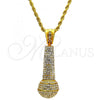 Gold Tone Pendant Necklace, Rope Design, with White Crystal, Polished, Golden Finish, 04.242.0003.30GT