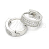 Sterling Silver Huggie Hoop, with White Micro Pave, Polished, Rhodium Finish, 02.175.0136.12