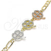 Oro Laminado Fancy Bracelet, Gold Filled Style Four-leaf Clover Design, with White Crystal, Polished, Tricolor, 03.380.0125.07