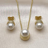 Oro Laminado Earring and Pendant Adult Set, Gold Filled Style Ball Design, with Ivory Mother of Pearl, Polished, Golden Finish, 10.156.0528