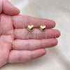 Oro Laminado Stud Earring, Gold Filled Style Heart and Hollow Design, Polished, Golden Finish, 02.341.0210